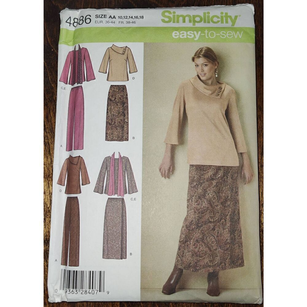 Simplicity  Sewing Pattern 4886 Size 10-18 Women's Winter Top Pants Skirt Scarf